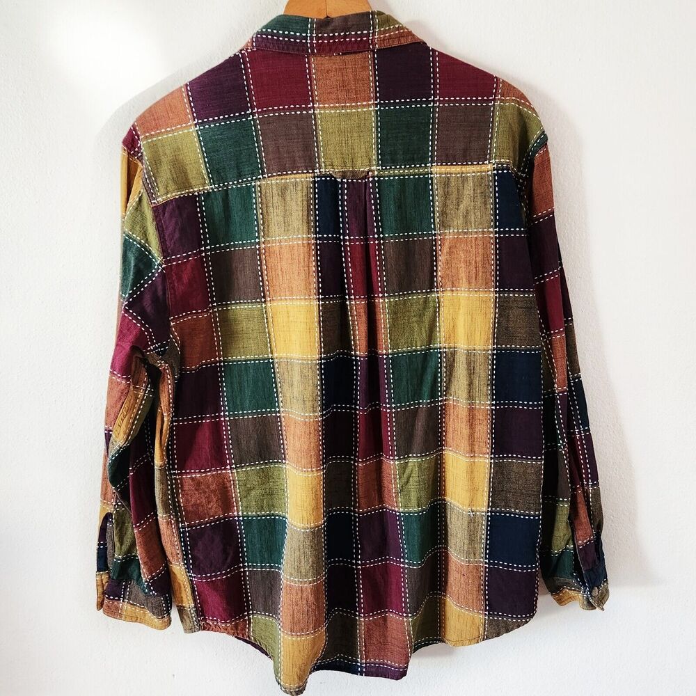 Angelique Fall Red Rust Green Plaid Embroidered Long Sleeve Buttoned Down L - Picture 2 of 6